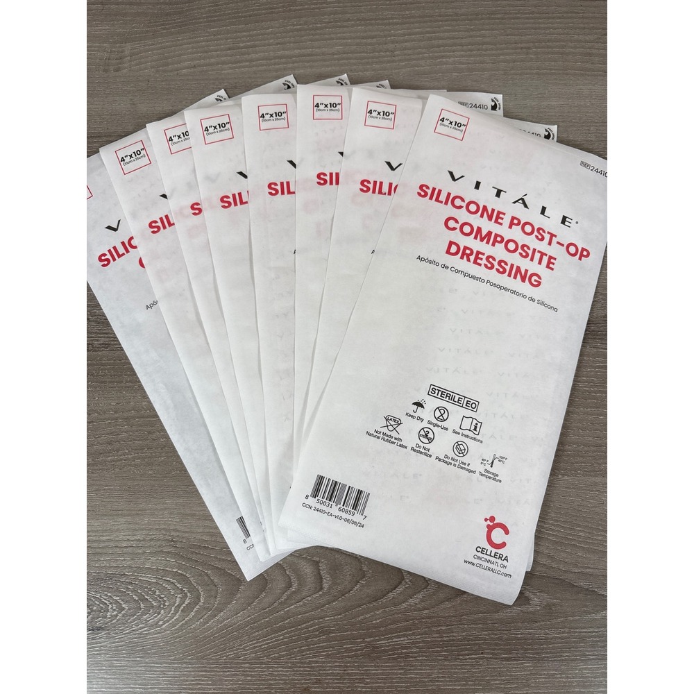 8 New Vitale Silicone Post-Op Composite Dressing 4" x 10" Exp 1/1/28